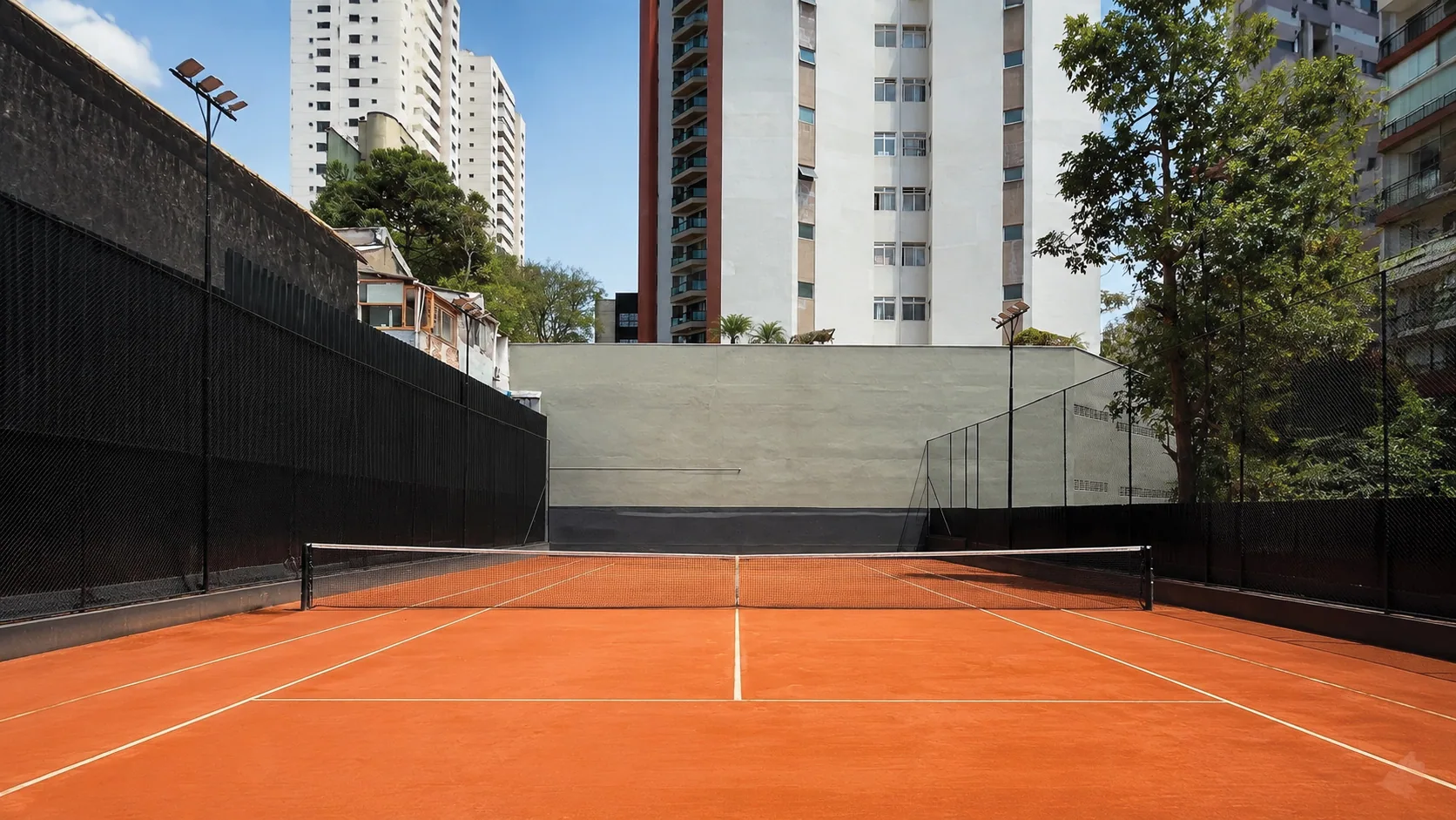 Quadra de saibro da Kuadra pronta para a aula